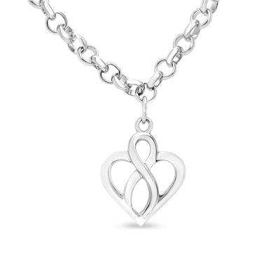 An image displaying .925 Sterling Silver Open Heart with Center Vertical Infinity Chain Charm Bracelet - Size 7" by Infinite Jewels
