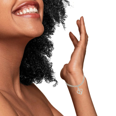 An image displaying .925 Sterling Silver Open Heart with Center Vertical Infinity Chain Charm Bracelet - Size 7" by Infinite Jewels