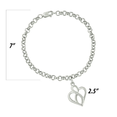 An image displaying .925 Sterling Silver Open Heart with Center Vertical Infinity Chain Charm Bracelet - Size 7" by Infinite Jewels