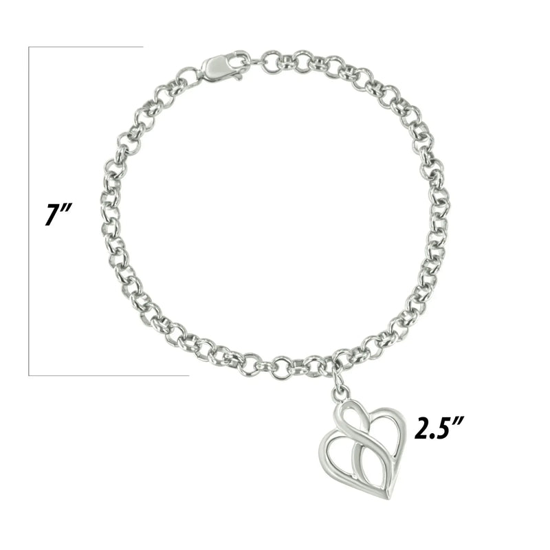An image displaying .925 Sterling Silver Open Heart with Center Vertical Infinity Chain Charm Bracelet - Size 7" by Infinite Jewels