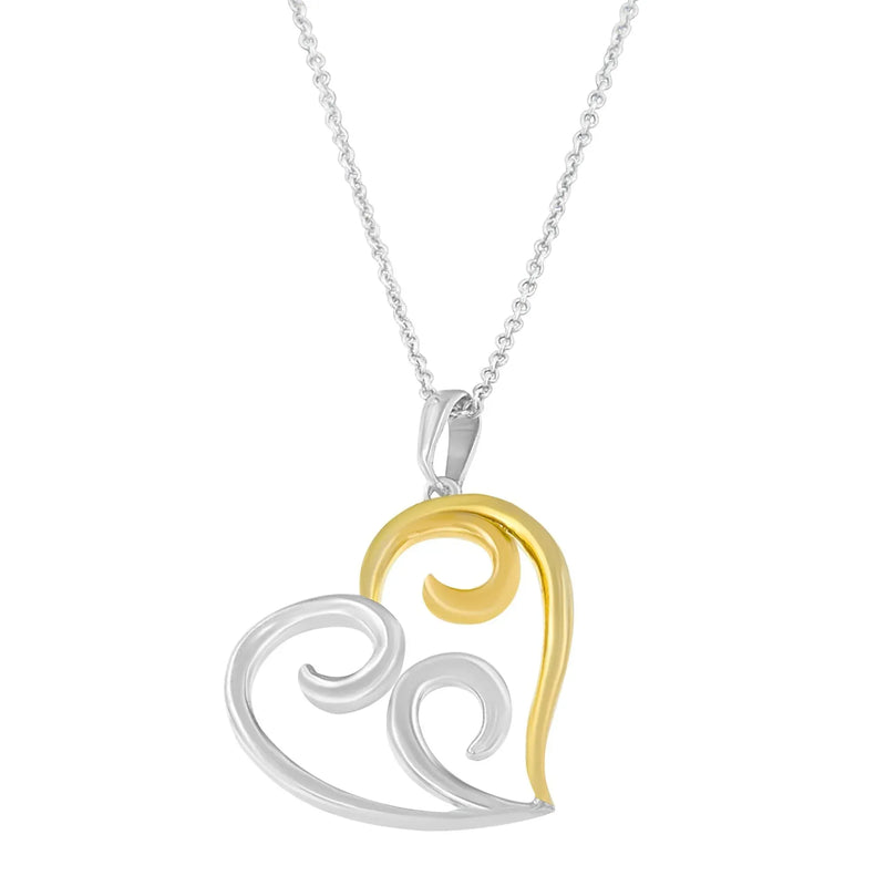 An image displaying 10K Yellow Gold Over .925 Sterling Silver Open Heart with Swirls 18" Box Chain Pendant Necklace by Infinite Jewels