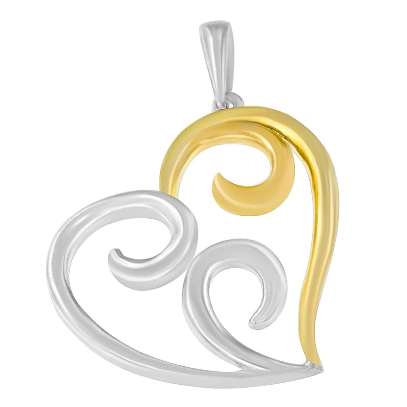 An image displaying 10K Yellow Gold Over .925 Sterling Silver Open Heart with Swirls 18" Box Chain Pendant Necklace by Infinite Jewels