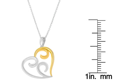 An image displaying 10K Yellow Gold Over .925 Sterling Silver Open Heart with Swirls 18" Box Chain Pendant Necklace by Infinite Jewels