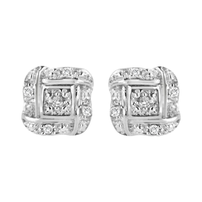 An image displaying Sterling Silver Round Cut Diamond Square Stud Earrings (0.04 cttw, H-I Color, I2-I3 Clarity) by Infinite Jewels