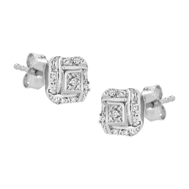 An image displaying Sterling Silver Round Cut Diamond Square Stud Earrings (0.04 cttw, H-I Color, I2-I3 Clarity) by Infinite Jewels