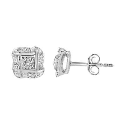 An image displaying Sterling Silver Round Cut Diamond Square Stud Earrings (0.04 cttw, H-I Color, I2-I3 Clarity) by Infinite Jewels