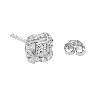 An image displaying Sterling Silver Round Cut Diamond Square Stud Earrings (0.04 cttw, H-I Color, I2-I3 Clarity) by Infinite Jewels