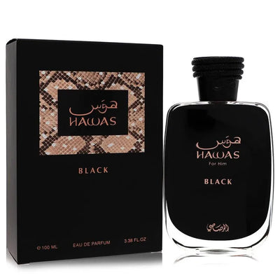 An image displaying Hawas Black by Rasasi Eau De Parfum Spray 3.3 oz for Men by Rasasi