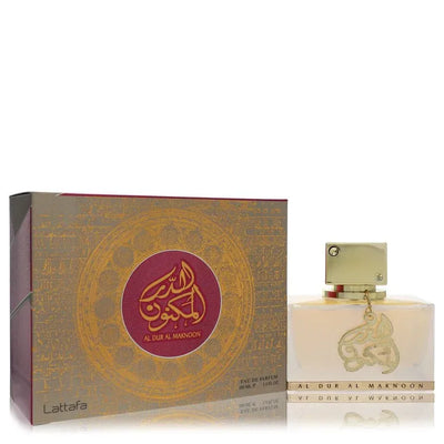 An image displaying Lattafa Al Dur Al Maknoon Gold by Lattafa Eau De Parfum Spray 3.4 oz for Men by Lattafa