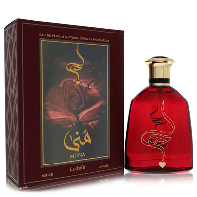 An image displaying Lattafa Muna by Lattafa Eau De Parfum Spray 3.4 oz for Women by Lattafa
