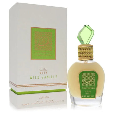 An image displaying Lattafa Musk Wild Vanille by Lattafa Eau De Parfum Spray 3.4 oz for Women by Lattafa