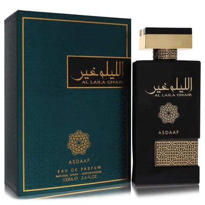 An image displaying Lattafa Asdaaf Al Laila Ghair by Lattafa Eau De Parfum Spray 3.4 oz for Men by Lattafa