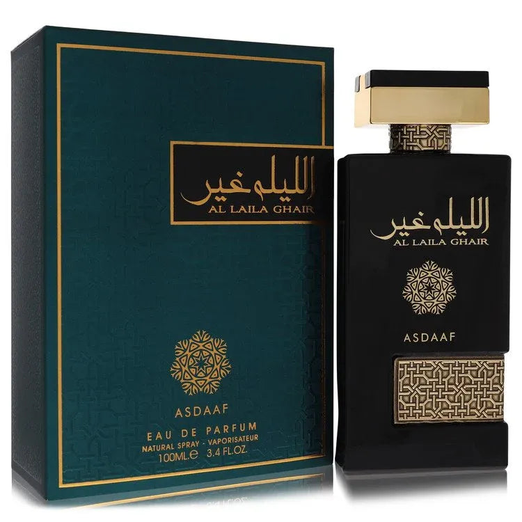 An image displaying Lattafa Asdaaf Al Laila Ghair by Lattafa Eau De Parfum Spray 3.4 oz for Men by Lattafa
