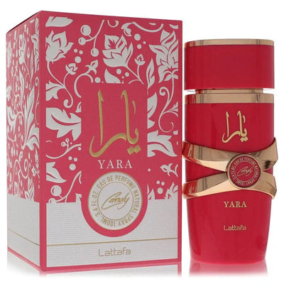 An image displaying Lattafa Yara Candy by Lattafa Eau De Parfum Spray 3.4 oz for Women by Lattafa