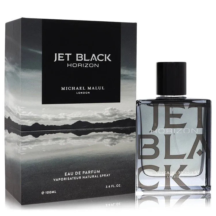 An image displaying Jet Black Horizon by Michael Malul Eau De Parfum Spray 3.4 oz for Men by Michael Malul