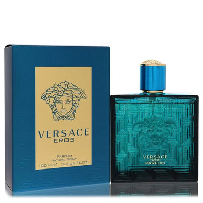 An image displaying Versace Eros by Versace Parfum Spray 3.4 oz for Men by Versace