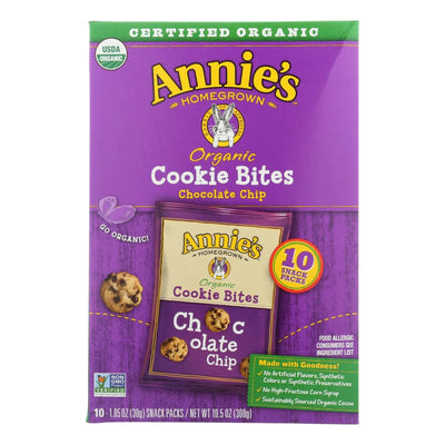 An image displaying Annie's Homegrown Cookie Bites Chocolate Chip 10- 1.05 - Case Of 6 - 10 Ct by Annie's Homegrown