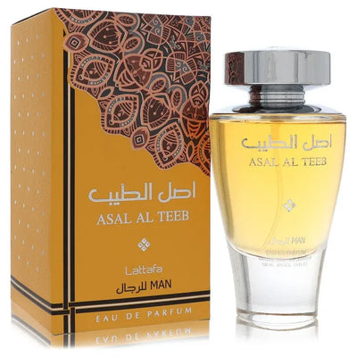 An image displaying Lattafa Asal Al Teeb by Lattafa Eau De Parfum Spray 3.4 oz for Men by Lattafa