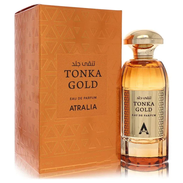 An image displaying Atralia Tonka Gold by Atralia Eau De Parfum Spray 3.4 oz for Men by Atralia