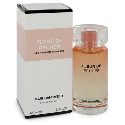 An image displaying Fleur De Pecher by Karl Lagerfeld Eau De Parfum Spray 3.3 oz for Women by Karl Lagerfeld