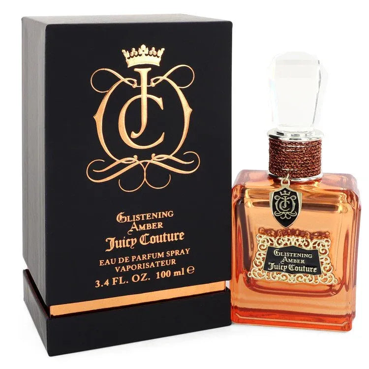 An image displaying Juicy Couture Glistening Amber by Juicy Couture Eau De Parfum Spray 3.4 oz for Women by Juicy Couture