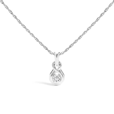 An image displaying .925 Sterling Silver 1/10 Cttw Lab Grown Diamond Love Knot Solitaire Pendant Necklace - Size 18 Inches by Infinite Jewels