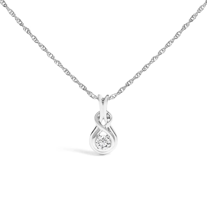 An image displaying .925 Sterling Silver 1/10 Cttw Lab Grown Diamond Love Knot Solitaire Pendant Necklace - Size 18 Inches by Infinite Jewels