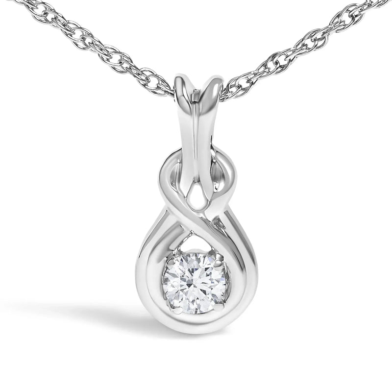 An image displaying .925 Sterling Silver 1/10 Cttw Lab Grown Diamond Love Knot Solitaire Pendant Necklace - Size 18 Inches by Infinite Jewels