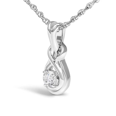An image displaying .925 Sterling Silver 1/10 Cttw Lab Grown Diamond Love Knot Solitaire Pendant Necklace - Size 18 Inches by Infinite Jewels