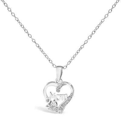 An image displaying .925 Sterling Silver Diamond Accent Mom with Heart Pendant Necklace (J-K Color, I2-I3 Clarity) - 18" Inches by Infinite Jewels