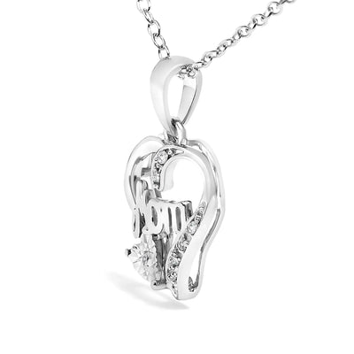 An image displaying .925 Sterling Silver Diamond Accent Mom with Heart Pendant Necklace (J-K Color, I2-I3 Clarity) - 18" Inches by Infinite Jewels