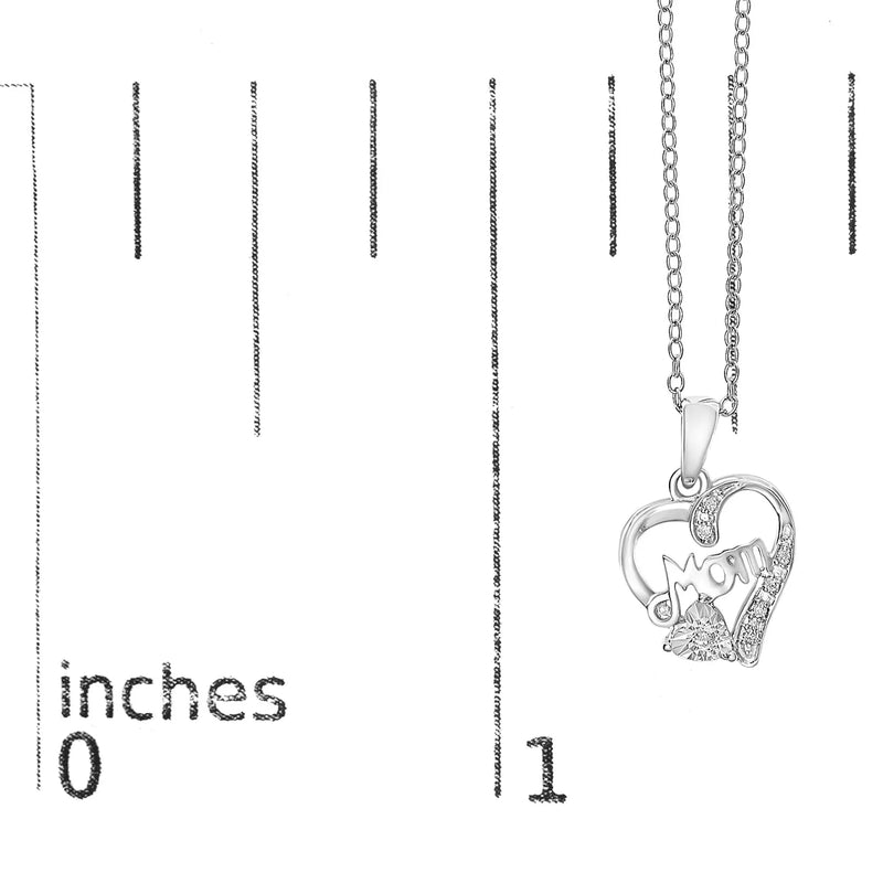 An image displaying .925 Sterling Silver Diamond Accent Mom with Heart Pendant Necklace (J-K Color, I2-I3 Clarity) - 18" Inches by Infinite Jewels