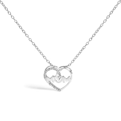 An image displaying .925 Sterling Silver Diamond Accent MOM Heart Pendant Necklace (J-K Color, I2-I3 Clarity) - 18" Inches by Infinite Jewels