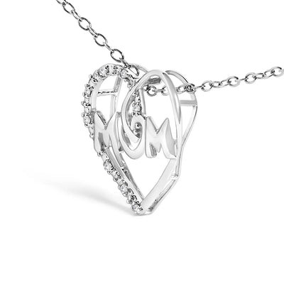 An image displaying .925 Sterling Silver Diamond Accent MOM Heart Pendant Necklace (J-K Color, I2-I3 Clarity) - 18" Inches by Infinite Jewels
