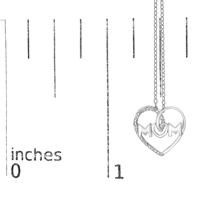 An image displaying .925 Sterling Silver Diamond Accent MOM Heart Pendant Necklace (J-K Color, I2-I3 Clarity) - 18" Inches by Infinite Jewels