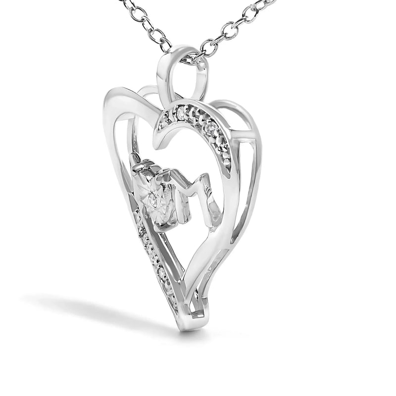 An image displaying .925 Sterling Silver Diamond Accent MOM with Heart Pendant Necklace (J-K Color, I2-I3 Clarity) - 18" Inches by Infinite Jewels