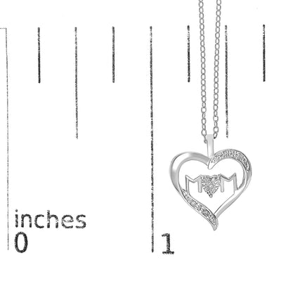 An image displaying .925 Sterling Silver Diamond Accent MOM with Heart Pendant Necklace (J-K Color, I2-I3 Clarity) - 18" Inches by Infinite Jewels
