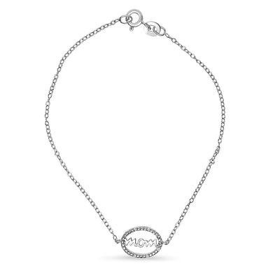 An image displaying .925 Sterling Silver Diamond Accent MOM Charm Bracelet (J-K Color, I2-I3 Clarity) - 7" Inches by Infinite Jewels