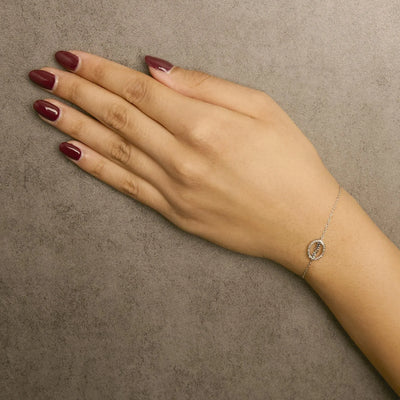 An image displaying .925 Sterling Silver Diamond Accent MOM Charm Bracelet (J-K Color, I2-I3 Clarity) - 7" Inches by Infinite Jewels