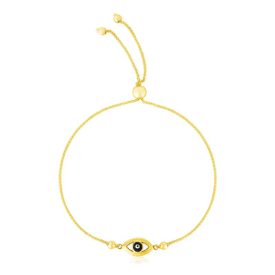 An image displaying 14k Yellow Gold Adjustable Evil Eye Bracelet by Orca Market
