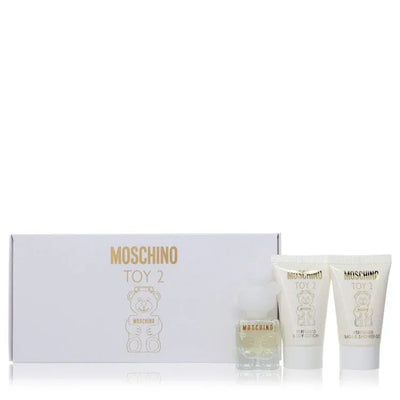 An image displaying Moschino Toy 2 by Moschino Gift Set -- .17 oz Mini EDP Spray + .8 oz Body Lotion + .8 oz Shower Gel for Women by Moschino