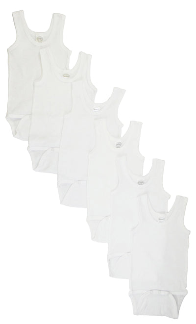 An image displaying White Tank Top Onezie 6 Pack by Bambini