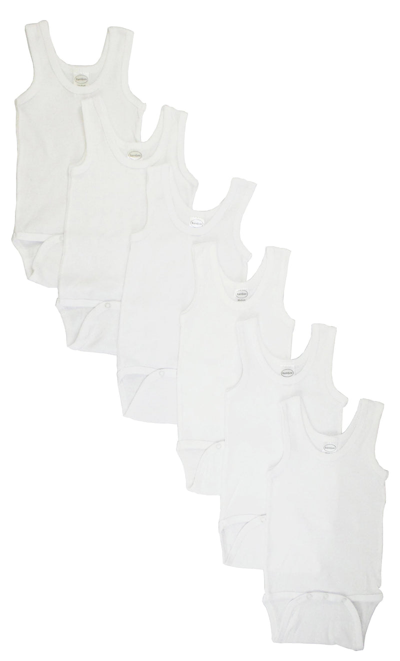 An image displaying White Tank Top Onezie 6 Pack by Bambini