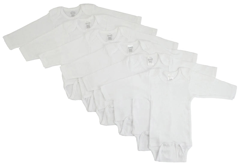 An image displaying Long Sleeve White Onezie 6 Pack by Bambini
