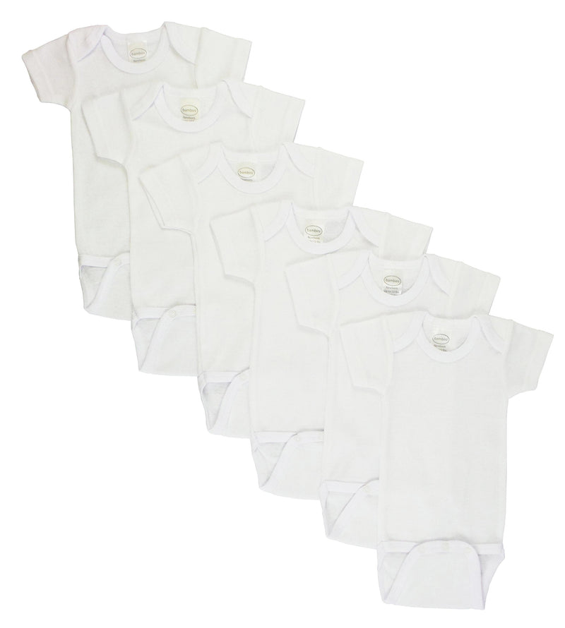 An image displaying White Short Sleeve One Piece 6 Pack by Bambini
