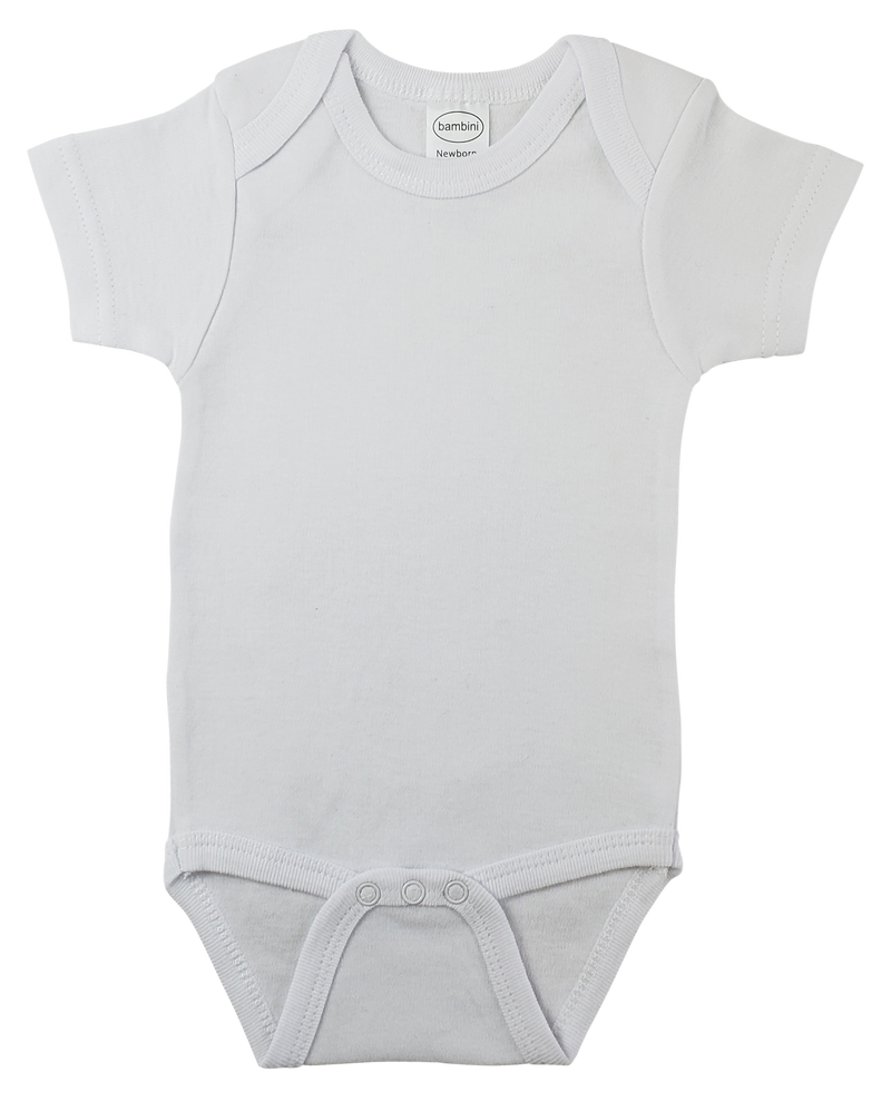 An image displaying White Interlock Short Sleeve Onezies by Bambini