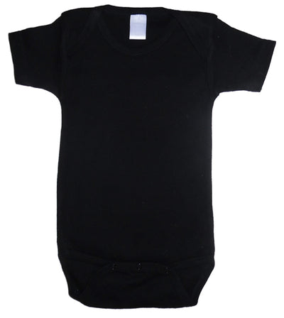 An image displaying Black Interlock Short Sleeve Onezies by Bambini