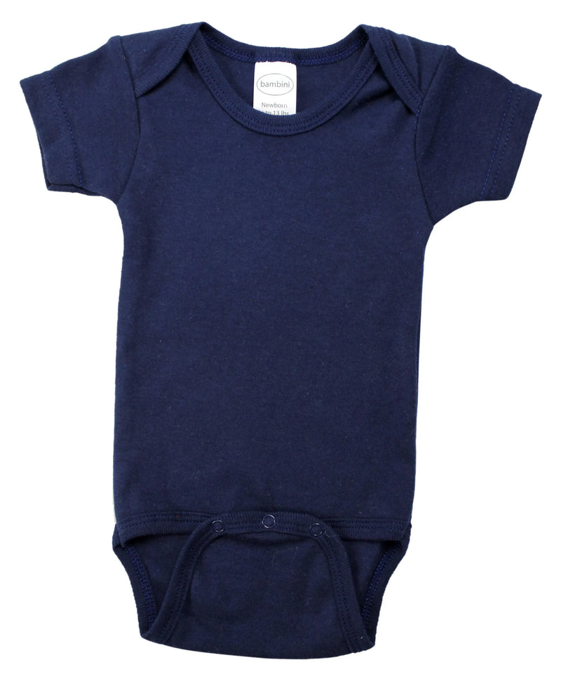 An image displaying Navy Interlock Short Sleeve Bodysuit Onezies by Bambini