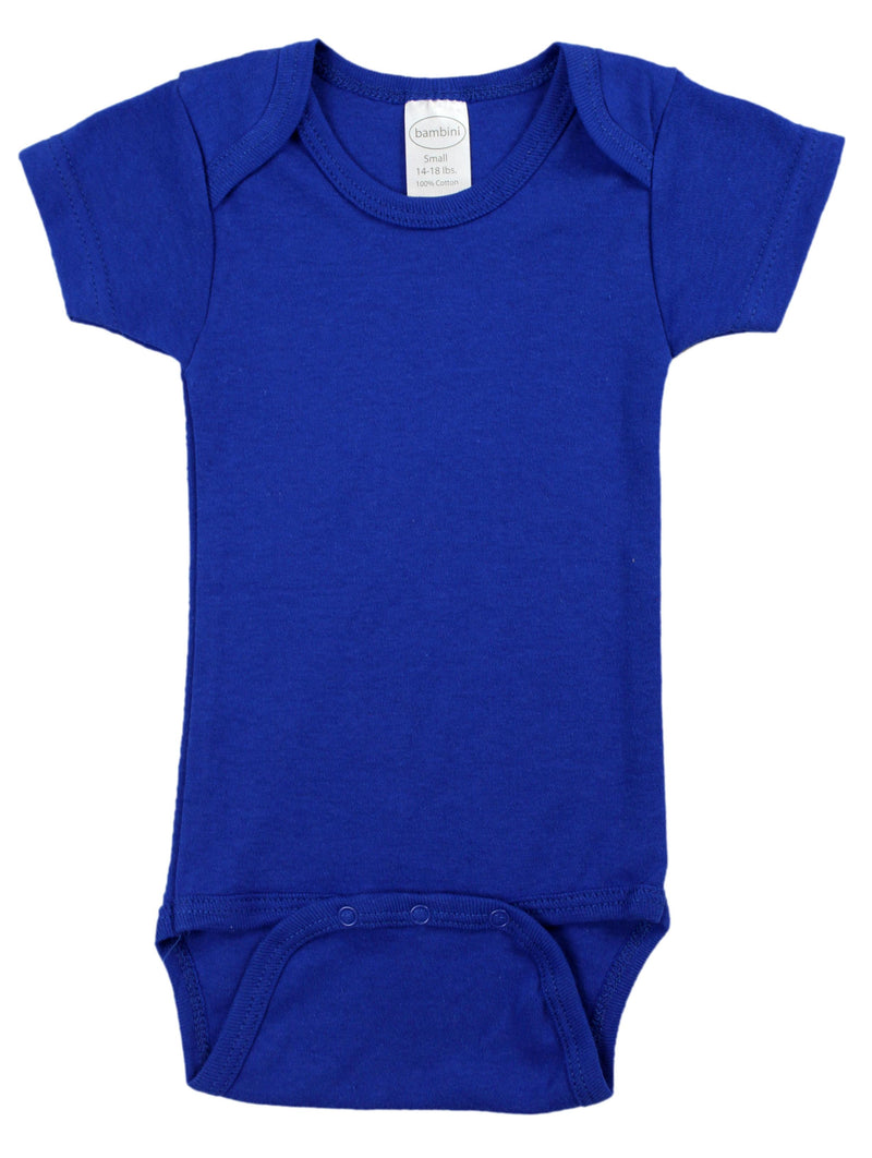 An image displaying Royal Blue Interlock Short Sleeve Bodysuit Onezies by Bambini