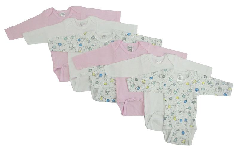An image displaying Girls Long Sleeve Printed Onezie Variety 6 Pack by Bambini
